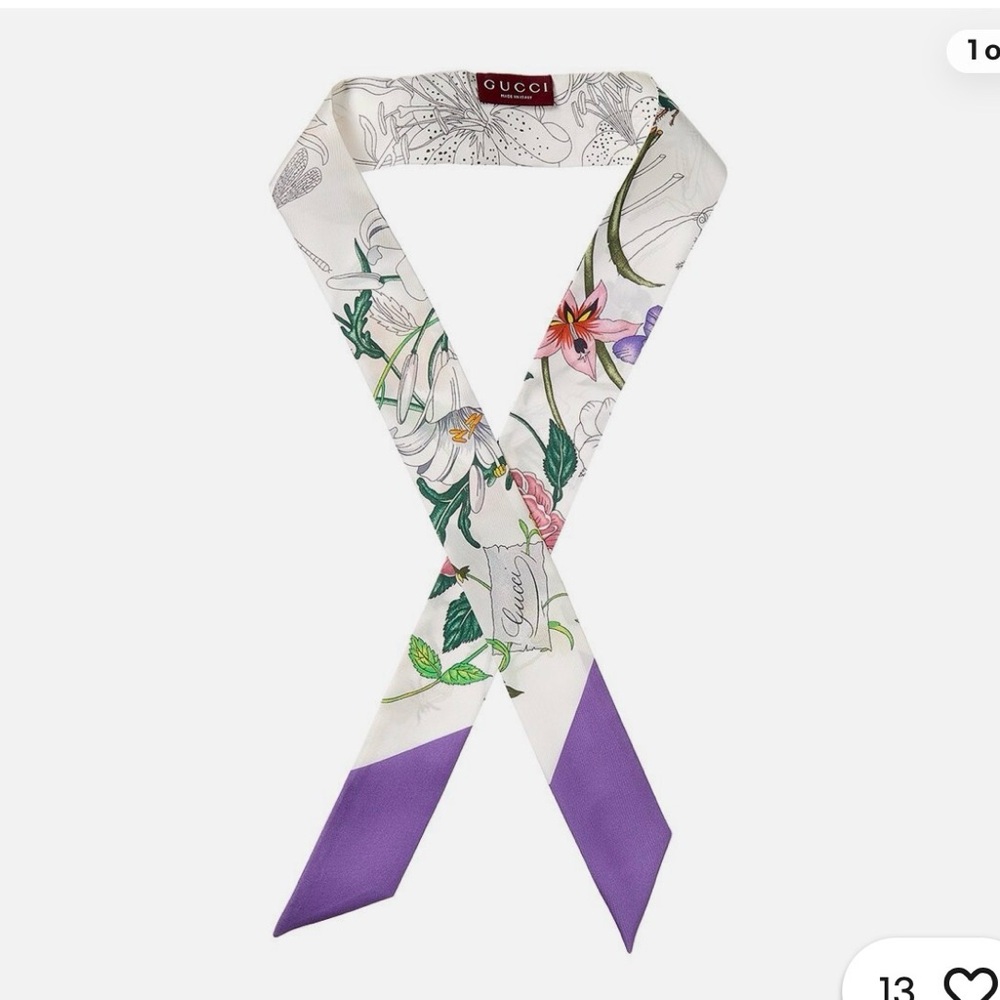 Gucci White and Purple Floral Scarf